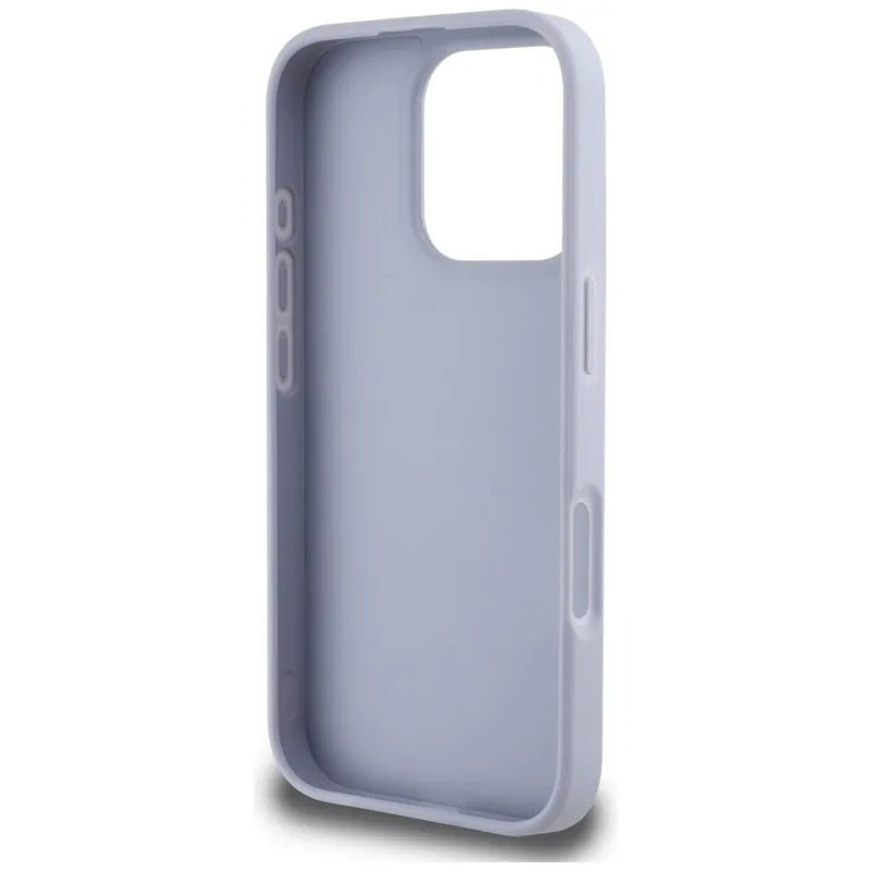 Guess Hot Stamp 4G Pattern Triangle Metal Logo – dėklas iPhone 16 Pro (violetinis)