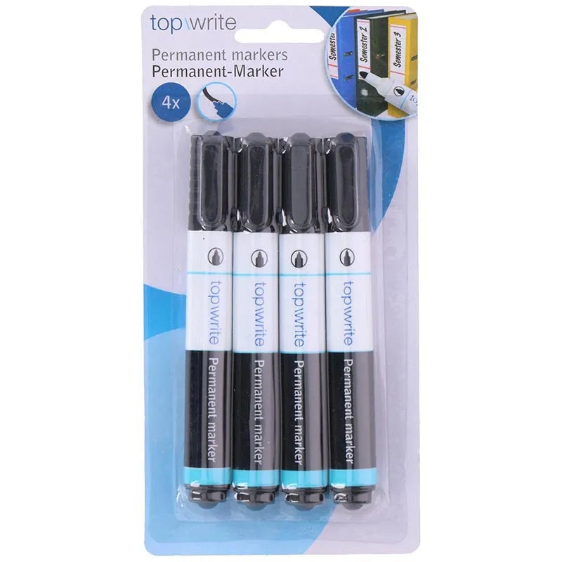 Topwrite – nuolatinis žymeklis, 4 vnt. (juodas)