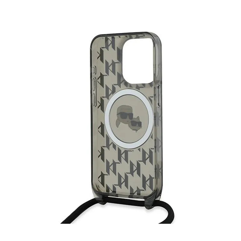 Karl Lagerfeld IML Crossbody Monogram Karl & Choupette Head MagSafe – dėklas iPhone 15 Pro Max (juodas)