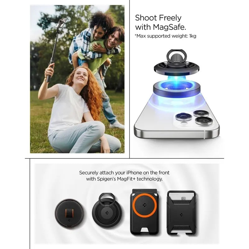 Spigen S582W MagSafe Bluetooth asmenukių lazda-trikojis – išmaniojo telefono trikojis / asmenukių lazdos laikiklis (juodas)