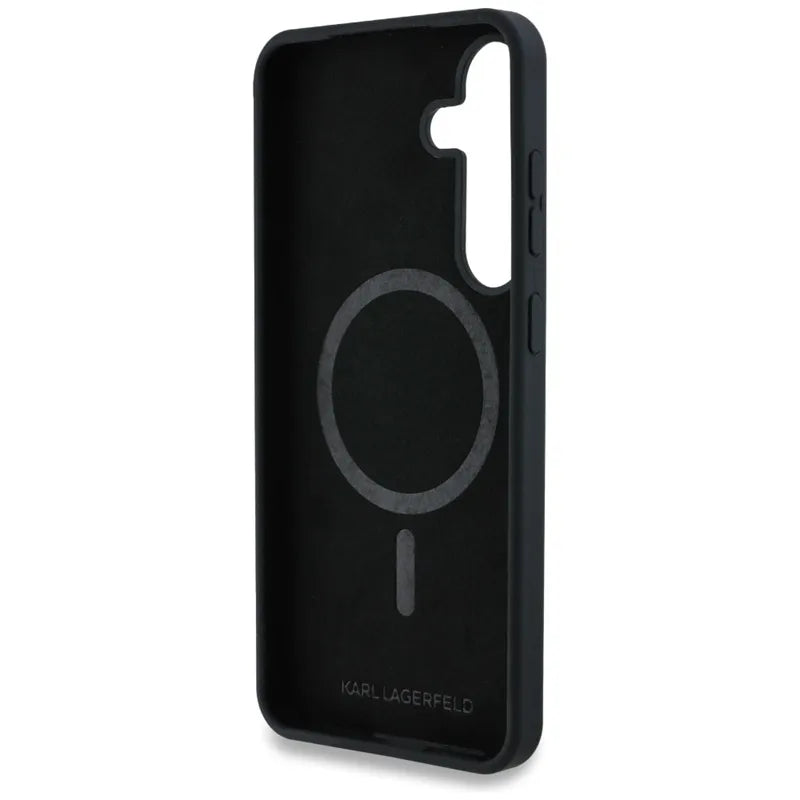 Karl Lagerfeld Silicone Graffiti Ikonik Printed Logo MagSafe dėklas Samsung Galaxy S25 (juodas)