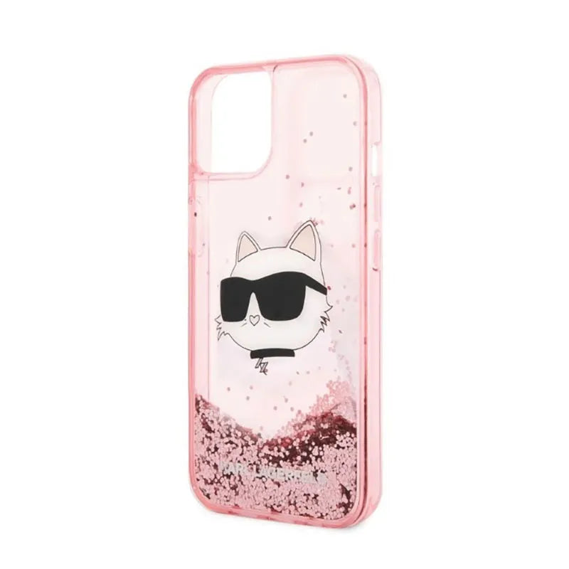 Karl Lagerfeld Liquid Glitter NFT Choupette Head – dėklas iPhone 14 Plus (rožinis)