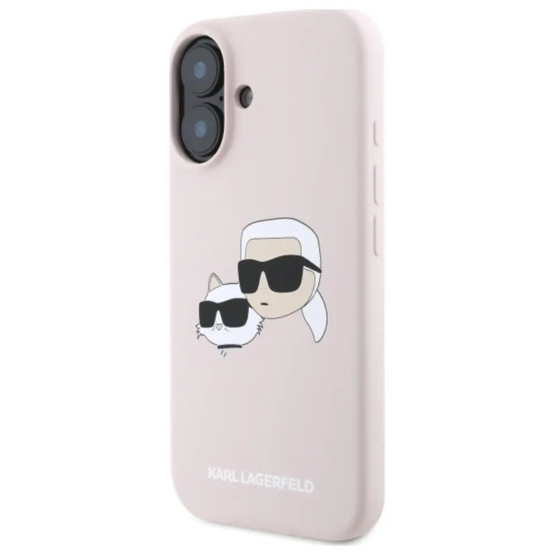 Karl Lagerfeld Silicone Double Heads Print MagSafe – Dėklas iPhone 16 (rožinis)