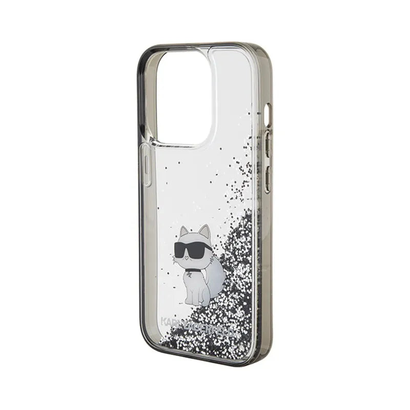 Karl Lagerfeld Liquid Glitter Choupette – iPhone 15 Pro Max dėklas (skaidrus)