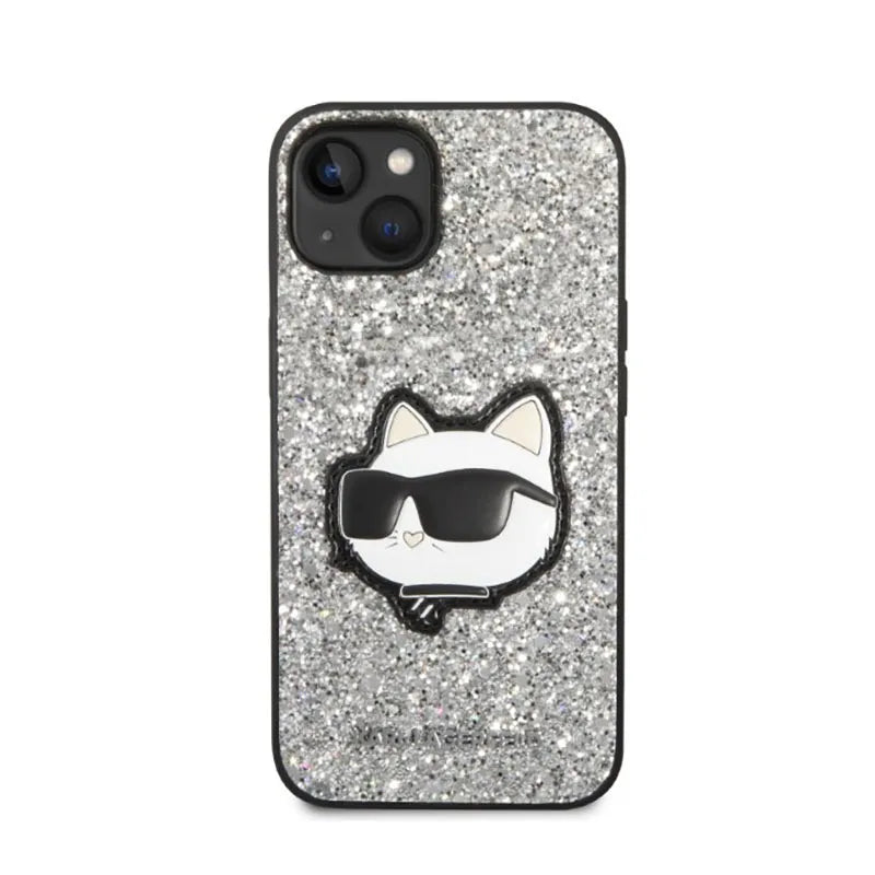 Karl Lagerfeld NFT Glitter Choupette Patch – dėklas iPhone 14 Plus (sidabrinis)