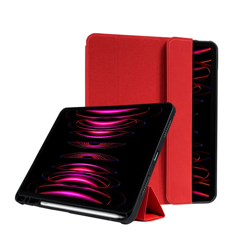 Crong FlexFolio – iPad Air 11” (2026-2024) / iPad Air 10.9” (5-4 kartos) / iPad Pro 11" (2022-2021) dėklas su Apple Pencil laikikliu (raudonas)