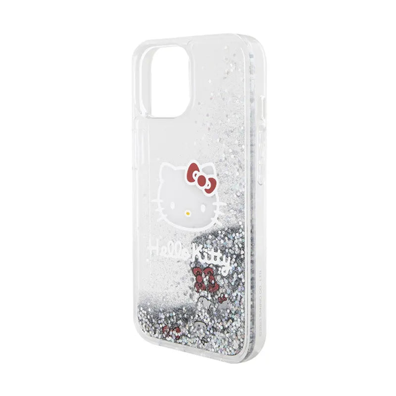 Hello Kitty Liquid Glitter Charms Kitty Head – dėklas iPhone 15 (sidabrinis)