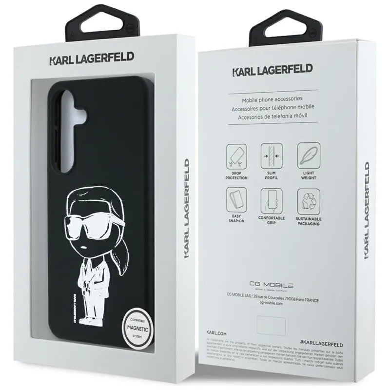 Karl Lagerfeld Silicone Graffiti Ikonik Printed Logo MagSafe dėklas Samsung Galaxy S25 (juodas)