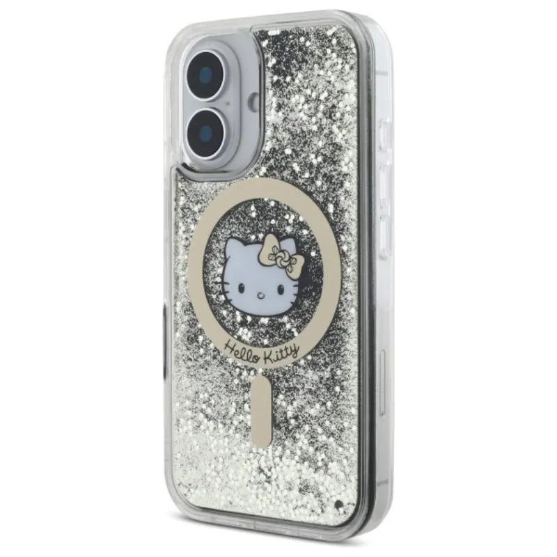Hello Kitty Liquid Glitter Fever MagSafe – dėklas iPhone 16 (juodas/auksinis)