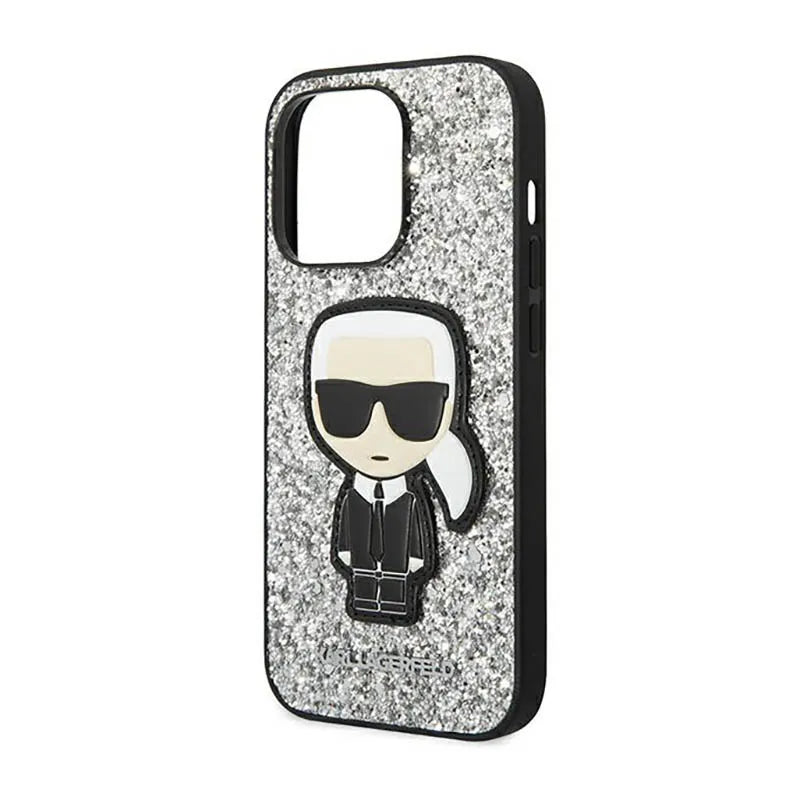 Karl Lagerfeld Glitter Flakes Ikonik – dėklas iPhone 14 Pro Max (sidabrinis)