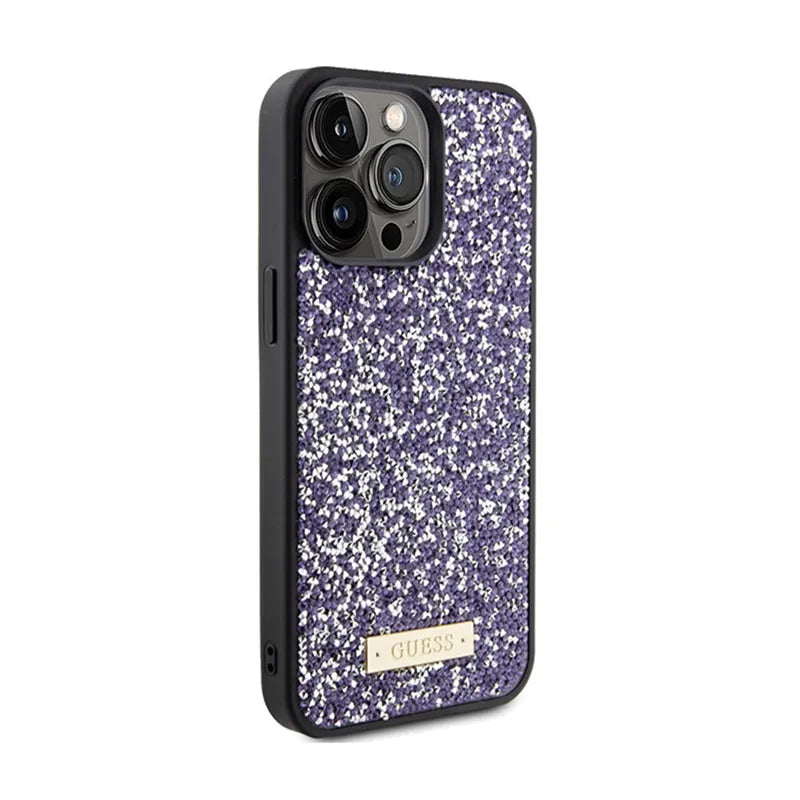 Guess Rhinestone Metal Logo - dėklas iPhone 15 Pro (rožinis)