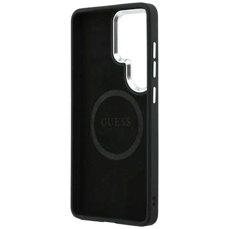 Guess Fixed Glitter Triangle MagSafe – Samsung Galaxy S26 Ultra dėklas (juodas)