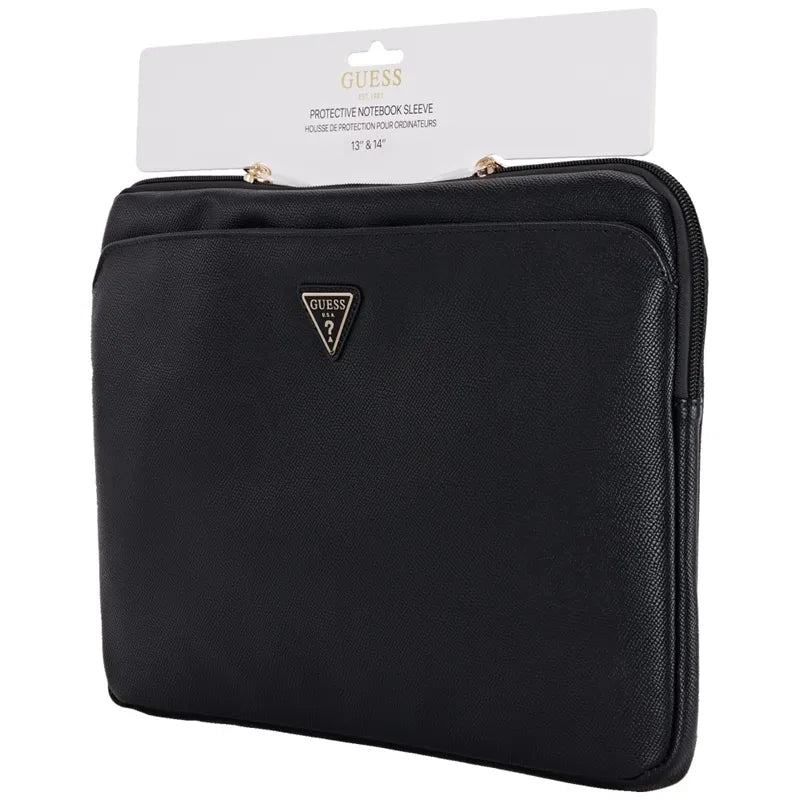 Guess Grained Zipper Pocket Triangle Logo Sleeve – nešiojamojo kompiuterio dėklas 14" (juodas)