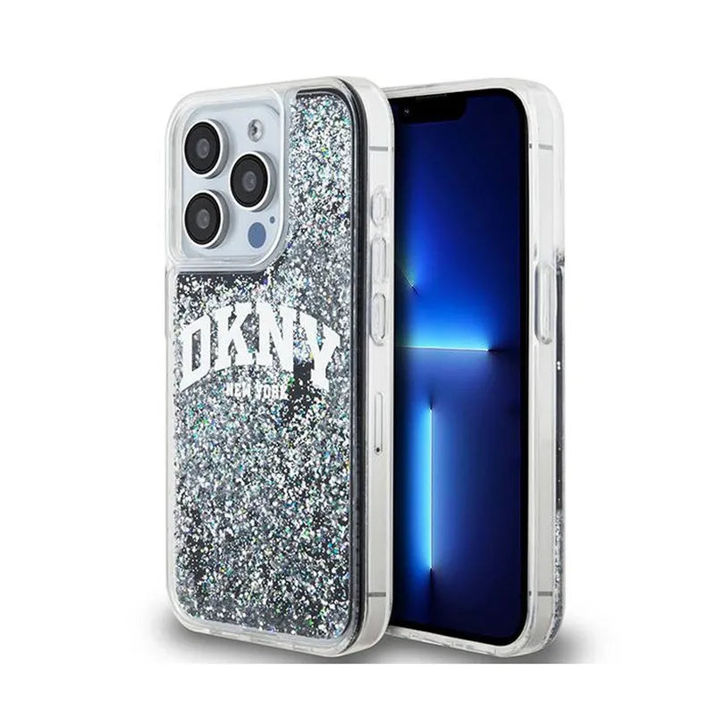 DKNY Liquid Glitter Big Logo – dėklas iPhone 15 Pro (juodas)