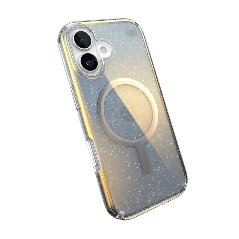 Speck Presidio Lux MagSafe – iPhone 17 dėklas (Hyper Mirror Glitter / Silver Metallic)