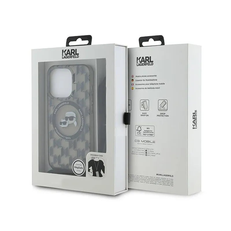 Karl Lagerfeld IML Crossbody Monogram Karl & Choupette Head MagSafe – dėklas iPhone 15 Pro Max (juodas)