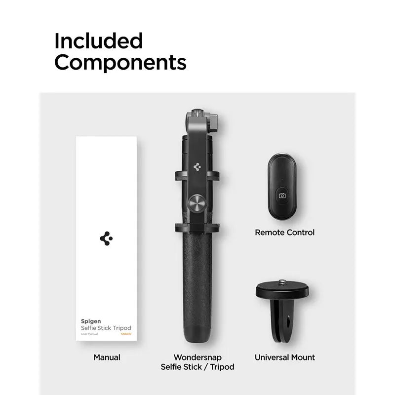 Spigen S560W Bluetooth asmenukių lazda ir trikojis – išmaniojo telefono trikojis / asmenukių lazda (juodas)