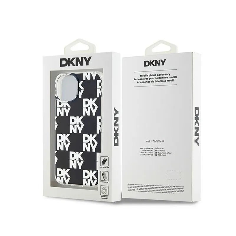 DKNY IML Checkered Mono Pattern – dėklas iPhone 15 / 14 / 13 (juodas)