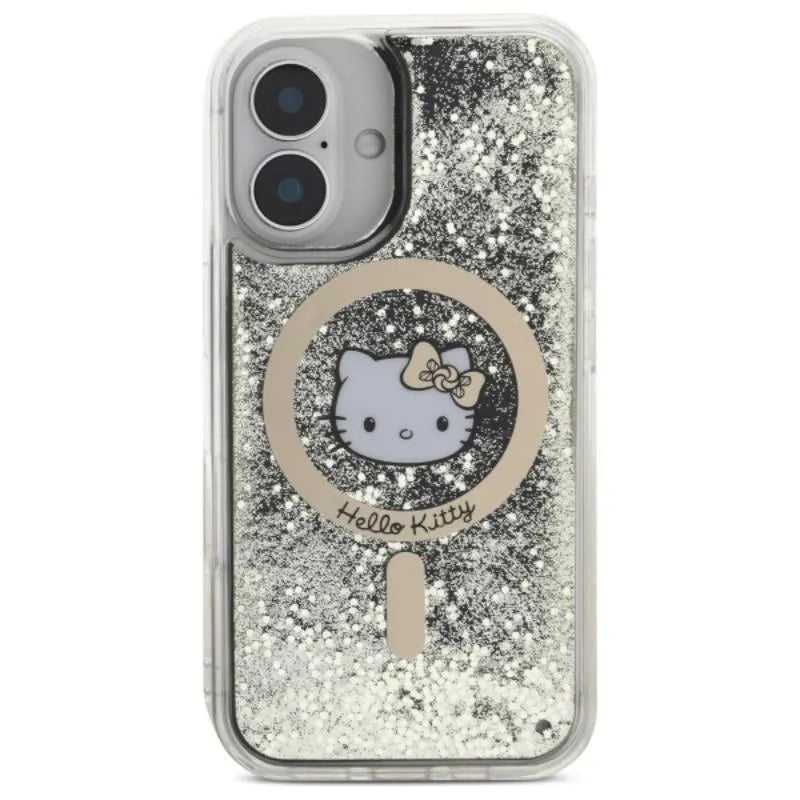 Hello Kitty Liquid Glitter Fever MagSafe – dėklas iPhone 16 (juodas/auksinis)