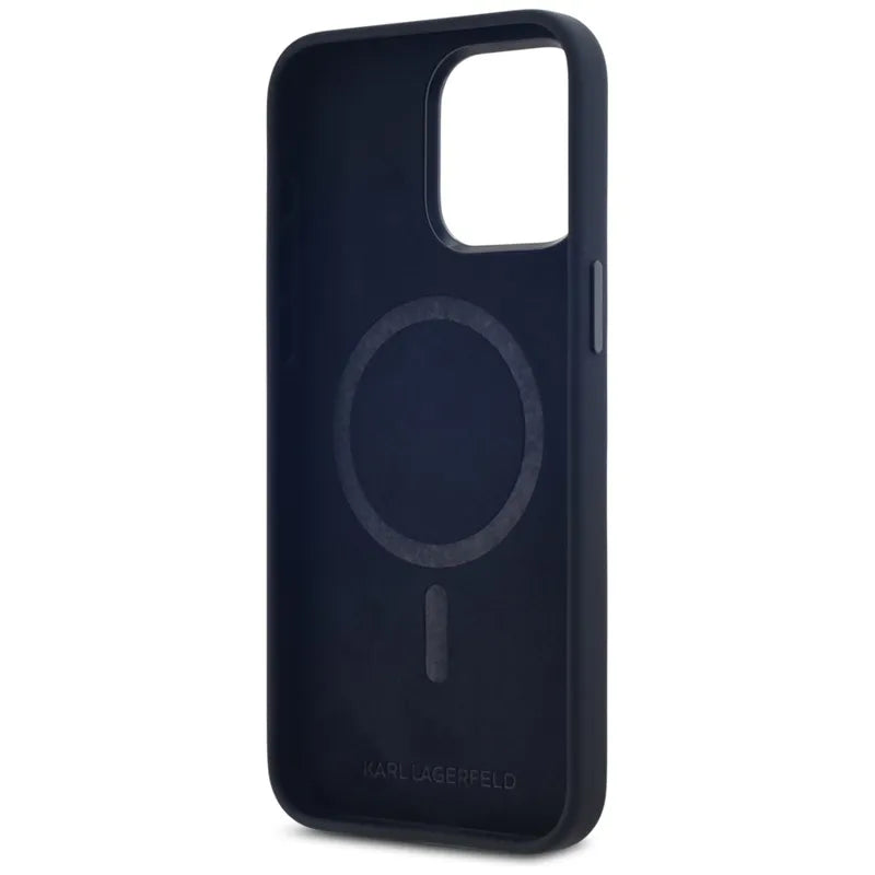 Karl Lagerfeld Silicone Shadow Metal Initial MagSafe – dėklas iPhone 15 Pro Max (juodas)