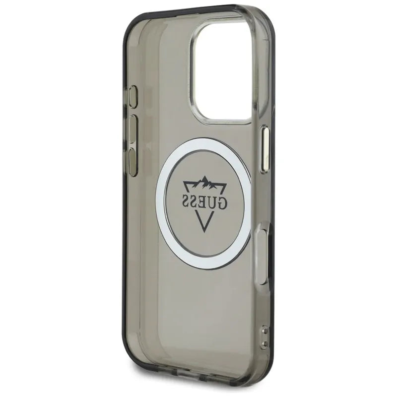 Guess IML Metal Mountain Logo MagSafe - Dėklas iPhone 16 Pro (juodas)
