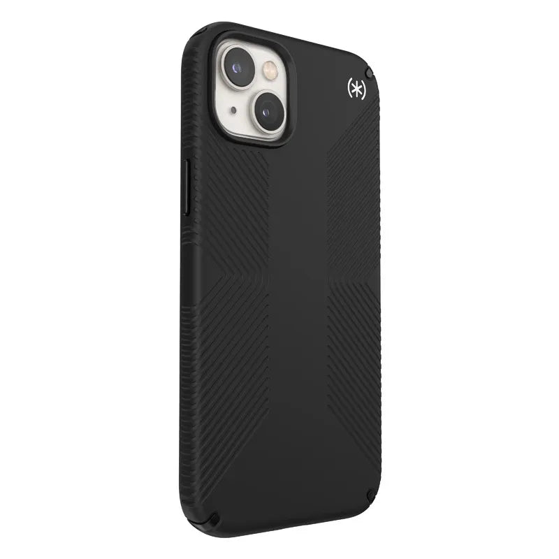Speck Presidio2 Grip MagSafe – neslystantis iPhone 14 Plus dėklas (juodas / juodas / baltas)
