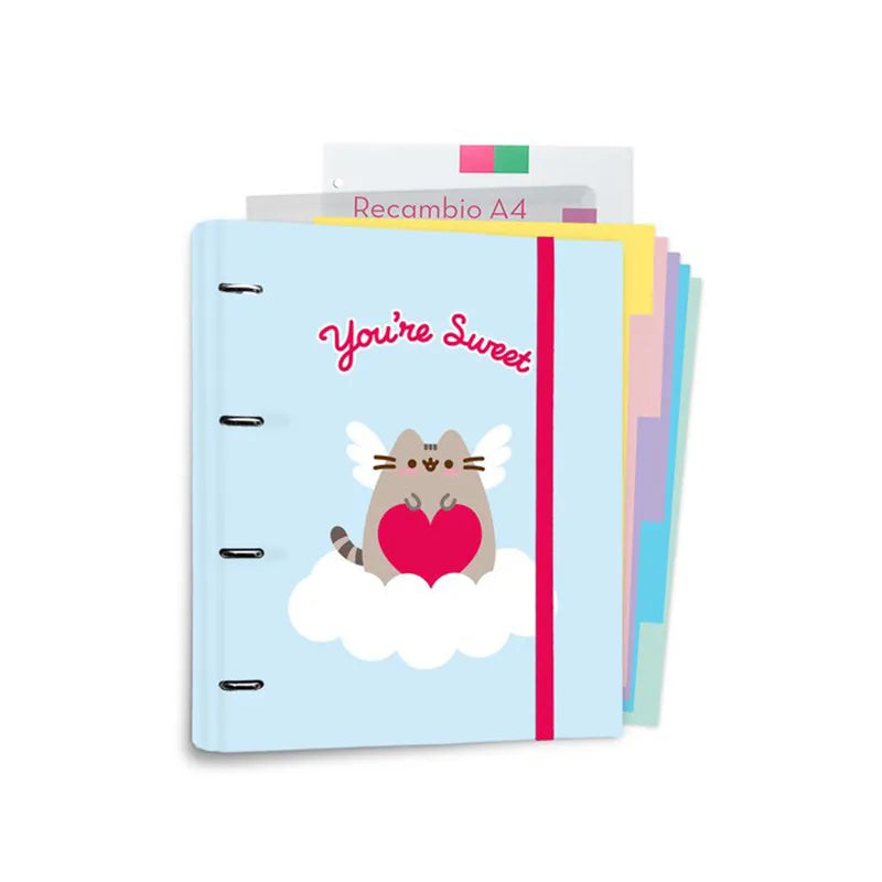 Pusheen - A4 formato segtuvas iš „Purrfect Love“ kolekcijos su lapais (4 žiedai, elastinė juostelė)