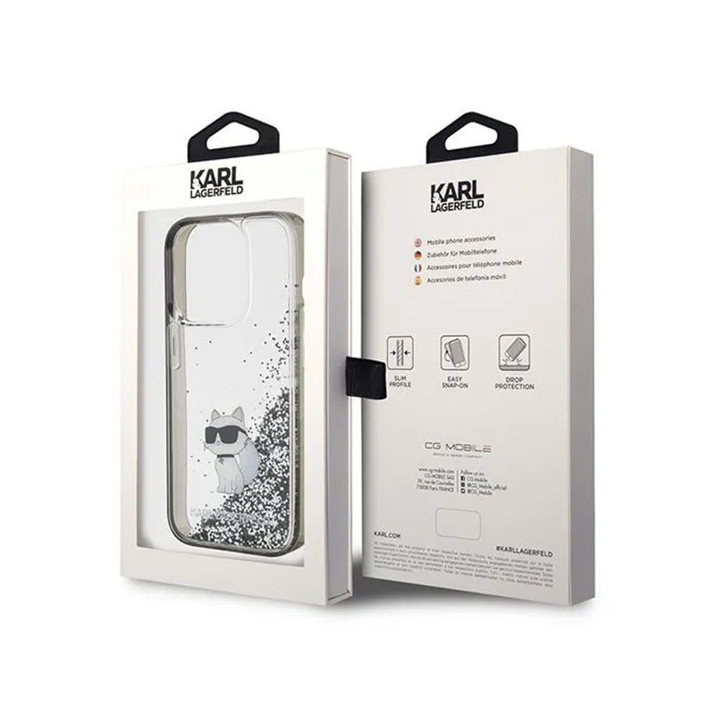 Karl Lagerfeld Liquid Glitter Choupette – iPhone 15 Pro Max dėklas (skaidrus)