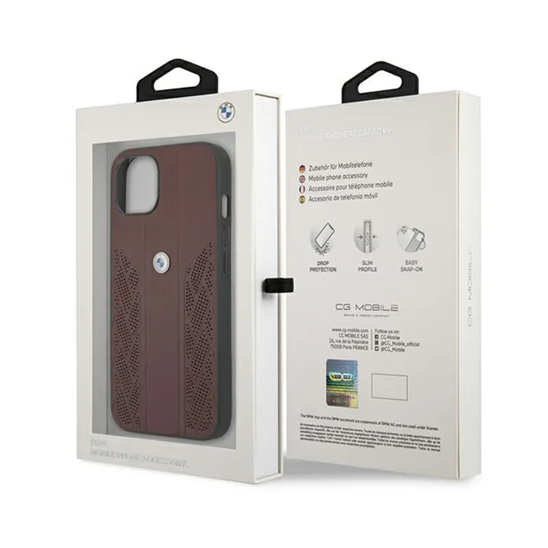 BMW Leather Curve Perforate HC dėklas, skirtas iPhone 13 (raudonas)
