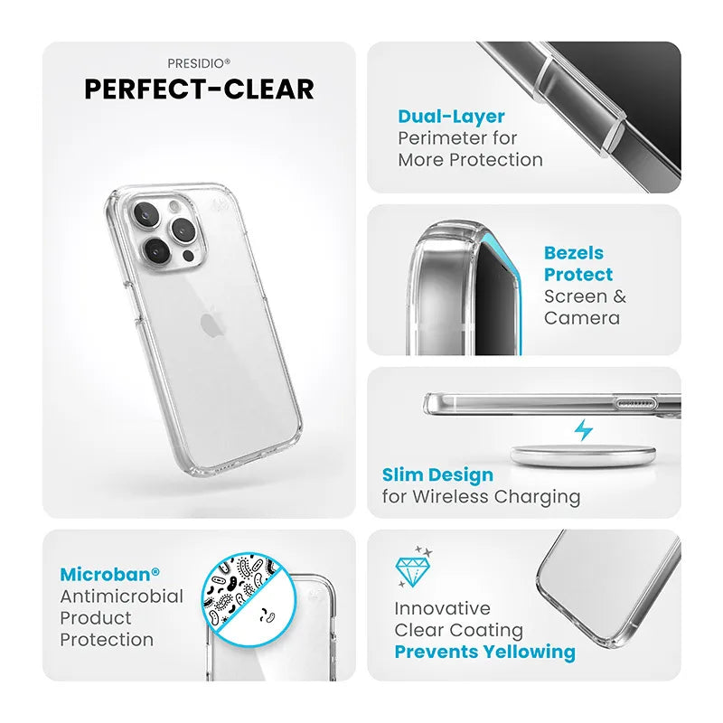Speck Presidio Perfect-Clear – dėklas iPhone 15 Pro (skaidrus)