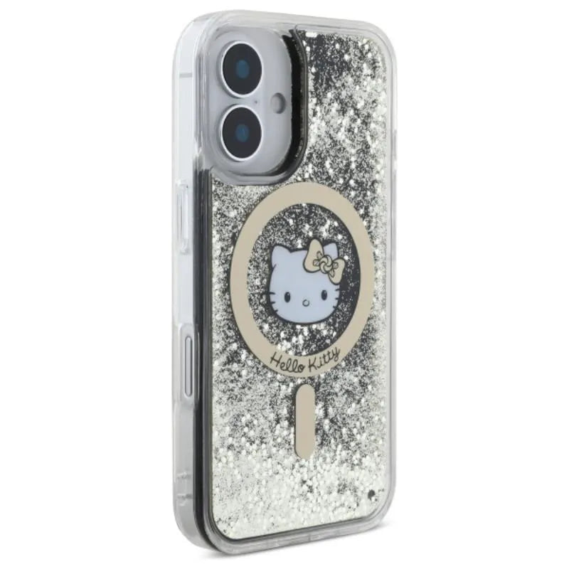 Hello Kitty Liquid Glitter Fever MagSafe – dėklas iPhone 16 (juodas/auksinis)