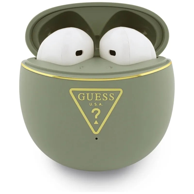 Guess Gold Line Triangle – TWS Bluetooth ausinės + įkrovimo dėklas (chaki)