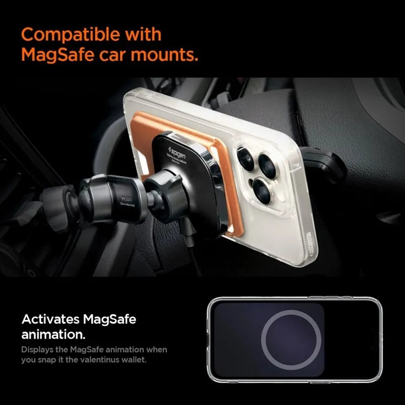 Spigen Valentinus MagFit + MagSafe – magnetinė piniginė (Metallic Orange)