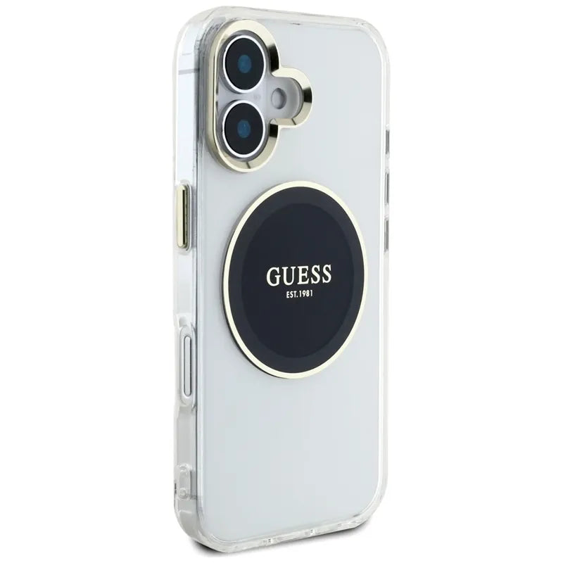 Guess IML Metal Colored Circle Classic Logo MagSafe – dėklas iPhone 16 (juodas)