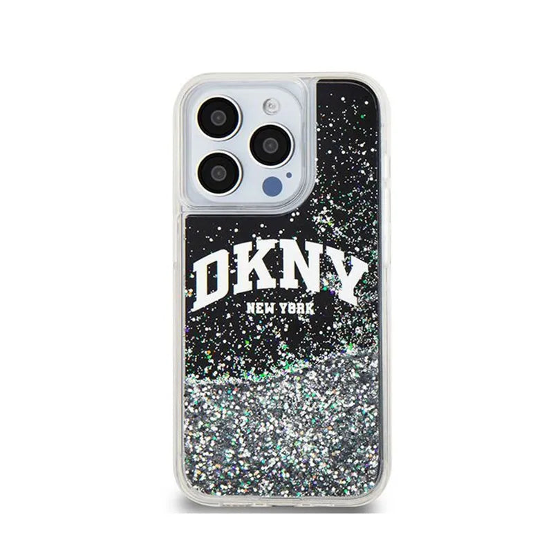 DKNY Liquid Glitter Big Logo – dėklas iPhone 15 Pro (juodas)