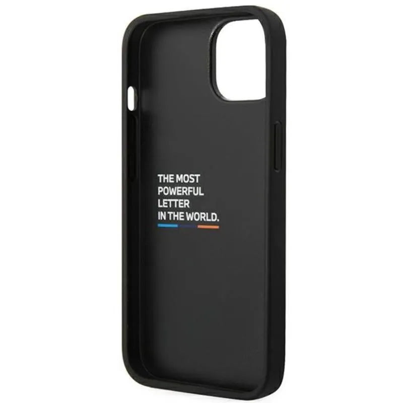BMW Leather Hot Stamp Tricolor – dėklas iPhone 14 Plus (juodas)