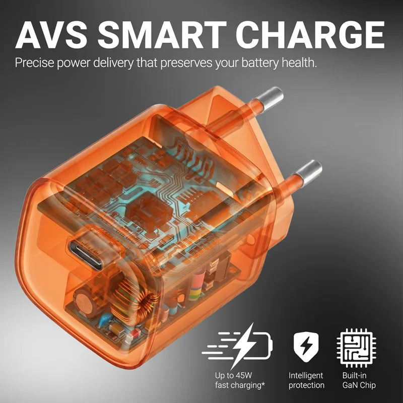 Crong NEO GaN Charger - USB-C 40W PD įkroviklis su AVS (oranžinis)