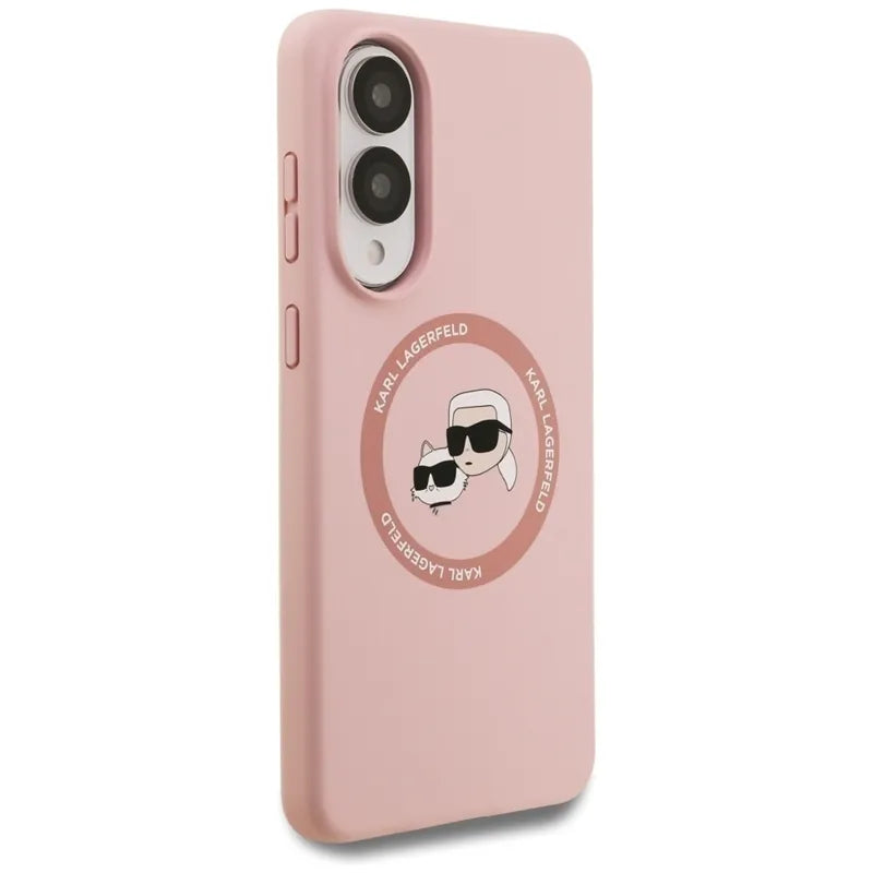 Karl Lagerfeld Silicone Double Heads And Circle MagSafe – dėklas Samsung Galaxy S25 Edge (rožinis)
