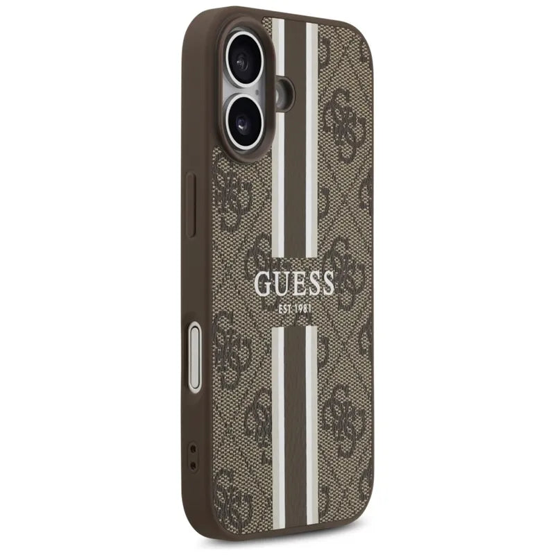 Guess 4G Printed Stripes MagSafe – Dėklas iPhone 17 (ruda)