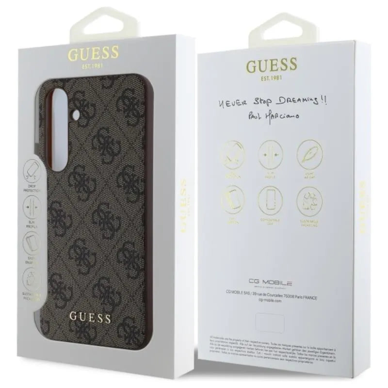 Guess 4G Metal Gold Logo - dėklas Samsung Galaxy S24 FE (ruda)
