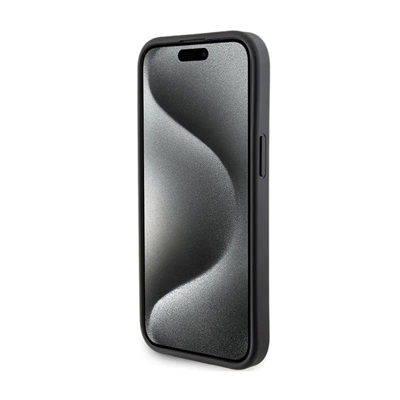 Karl Lagerfeld Gripstand Saffiano Choupette Pins – dėklas iPhone 15 telefonui (juodas)