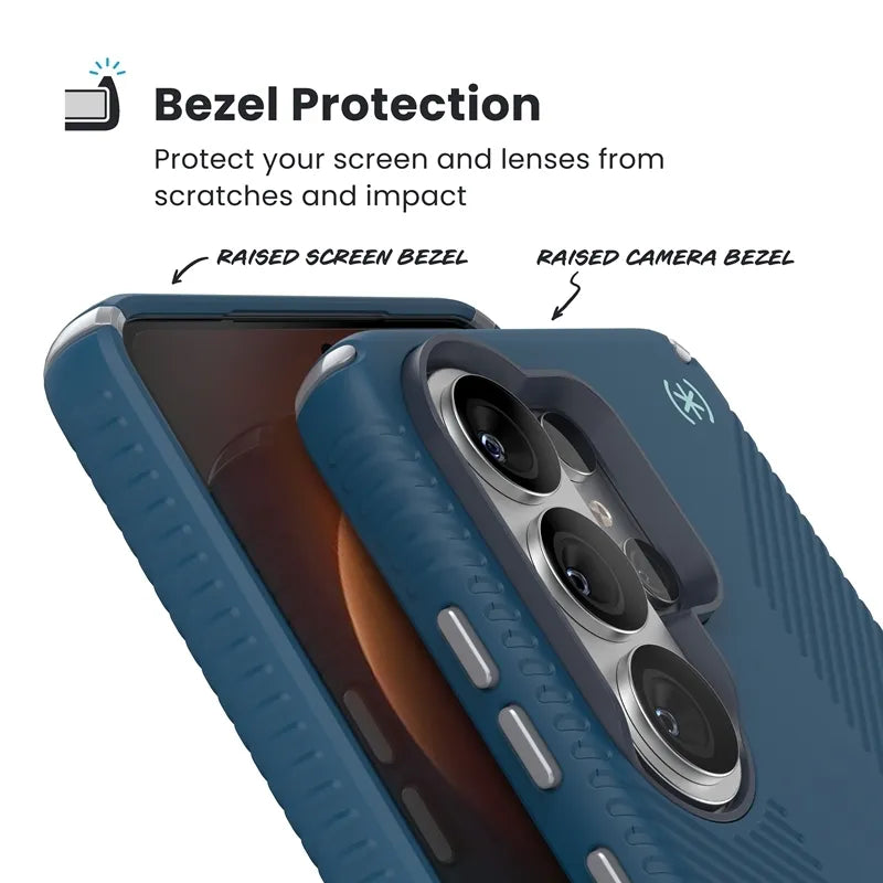 Speck Presidio2 Grip Magnet – MagSafe dėklas Samsung Galaxy S26 Ultra (tamsiai mėlynas / sidabrinis metalikas / mėlynas)