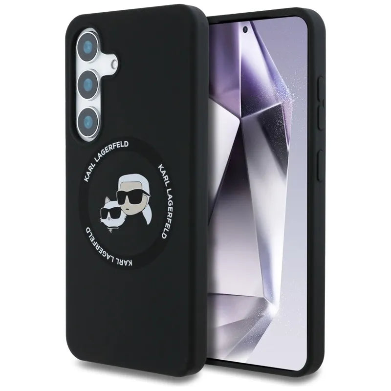 Karl Lagerfeld Silicone Double Heads And Circle MagSafe – dėklas Samsung Galaxy S25 (juodas)