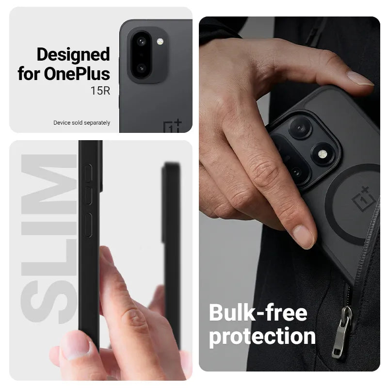 Crong Hybrid Matte Magnetic – MagSafe dėklas telefonui OnePlus 15R (juodas)