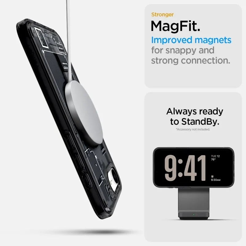 Spigen Ultra Hybrid Mag MagSafe – dėklas, skirtas iPhone 17e / 16e (Zero One Black)