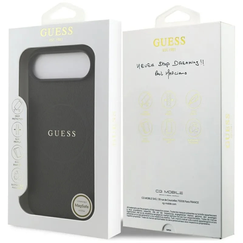Guess Grained Ring MagSafe – dėklas iPhone Air (juodas)