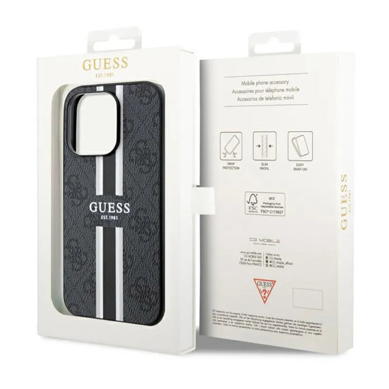 Guess 4G Printed Stripes MagSafe – dėklas iPhone 14 Pro Max (juodas)