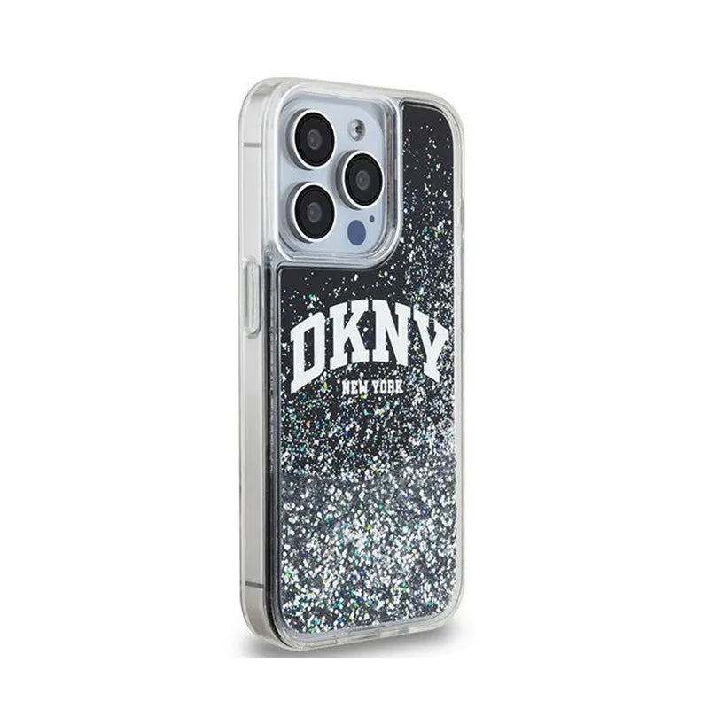 DKNY Liquid Glitter Big Logo – dėklas iPhone 15 Pro (juodas)