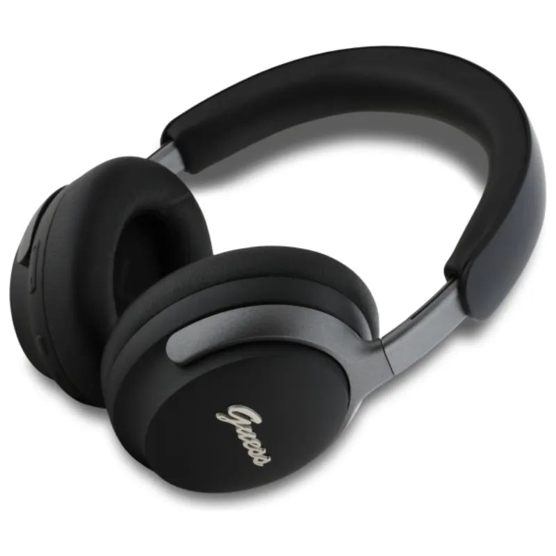 Guess Metal Script Logo – belaidės ant ausų dedamos „Bluetooth“ ausinės ANC + ENC (juodos)