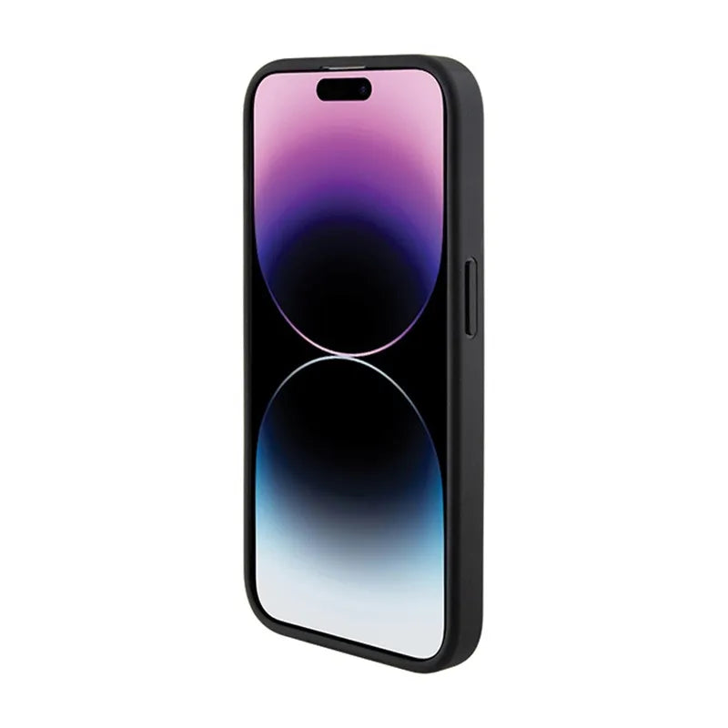 Guess Grip Stand 4G Triangle Strass Logo – dėklas iPhone 15 Pro telefonui (juodas)